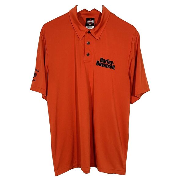 Harley Davidson Polo Shirt Men's Size Large Orange Century Medina Ohio Logo - Picture 1 of 7